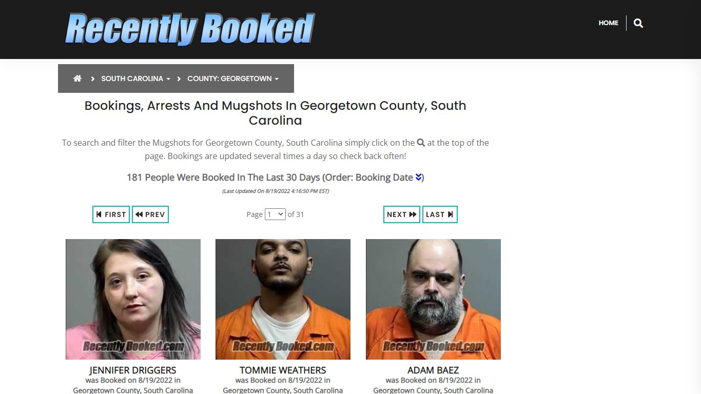 Bookings, Arrests and Mugshots in Georgetown County, South Carolina