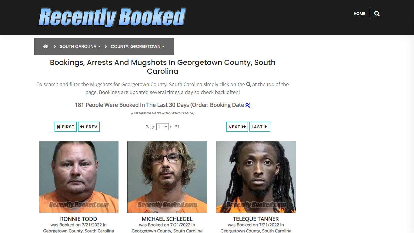 Bookings, Arrests and Mugshots in Georgetown County, South Carolina